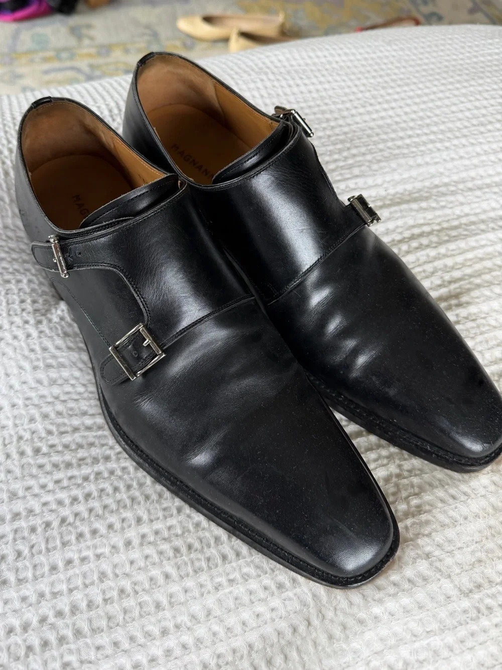 Magnanni Black Leather Double Monk Strap Loafers